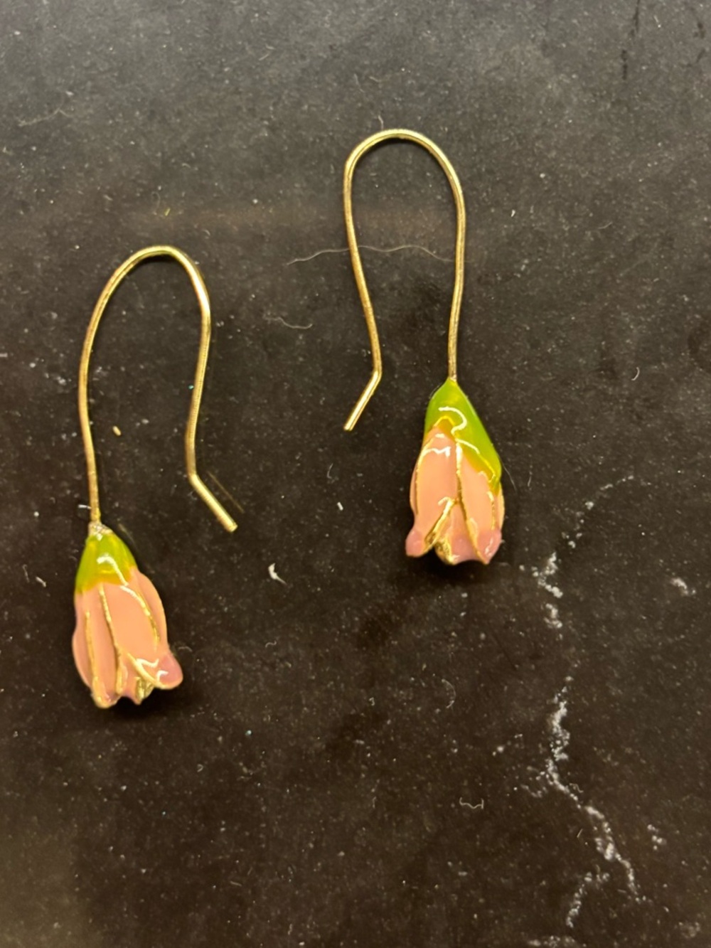 Delicate Pink Tulip Drop Earrings - Floral Hook Earrings